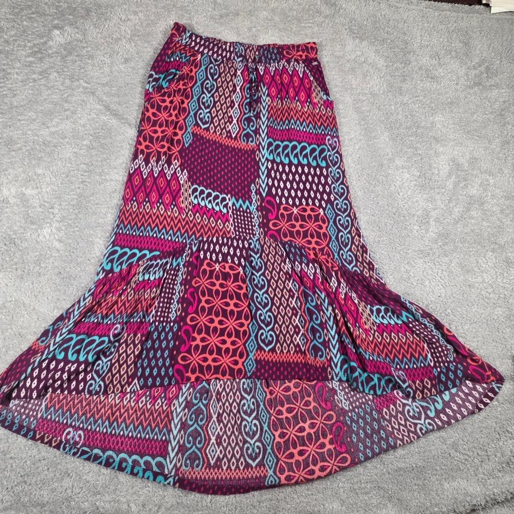 Aeropostale Maxi Skirt Womens Medium Purple Boho Patchwork Hi-Low Skirt Pockets